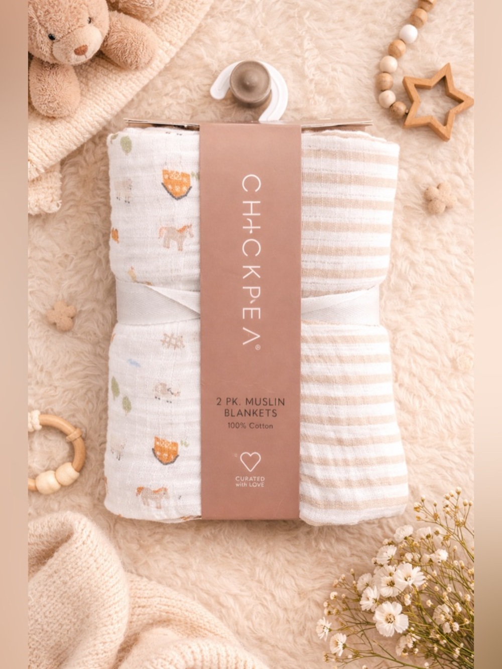 ✨🍼🤎 NWT Chick Pea 2-Pack Muslin Baby Blankets (100% Cotton) 🤎🍼✨